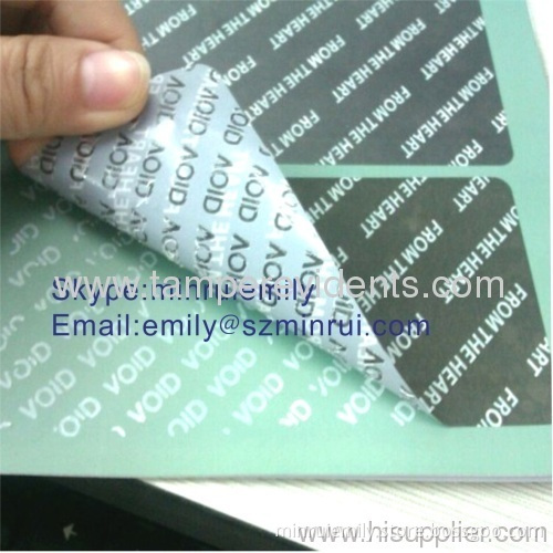 Custom No Residue Silver Tamper Proof Labels,no Transfer Tamper Evident Void Vinyl Labels 